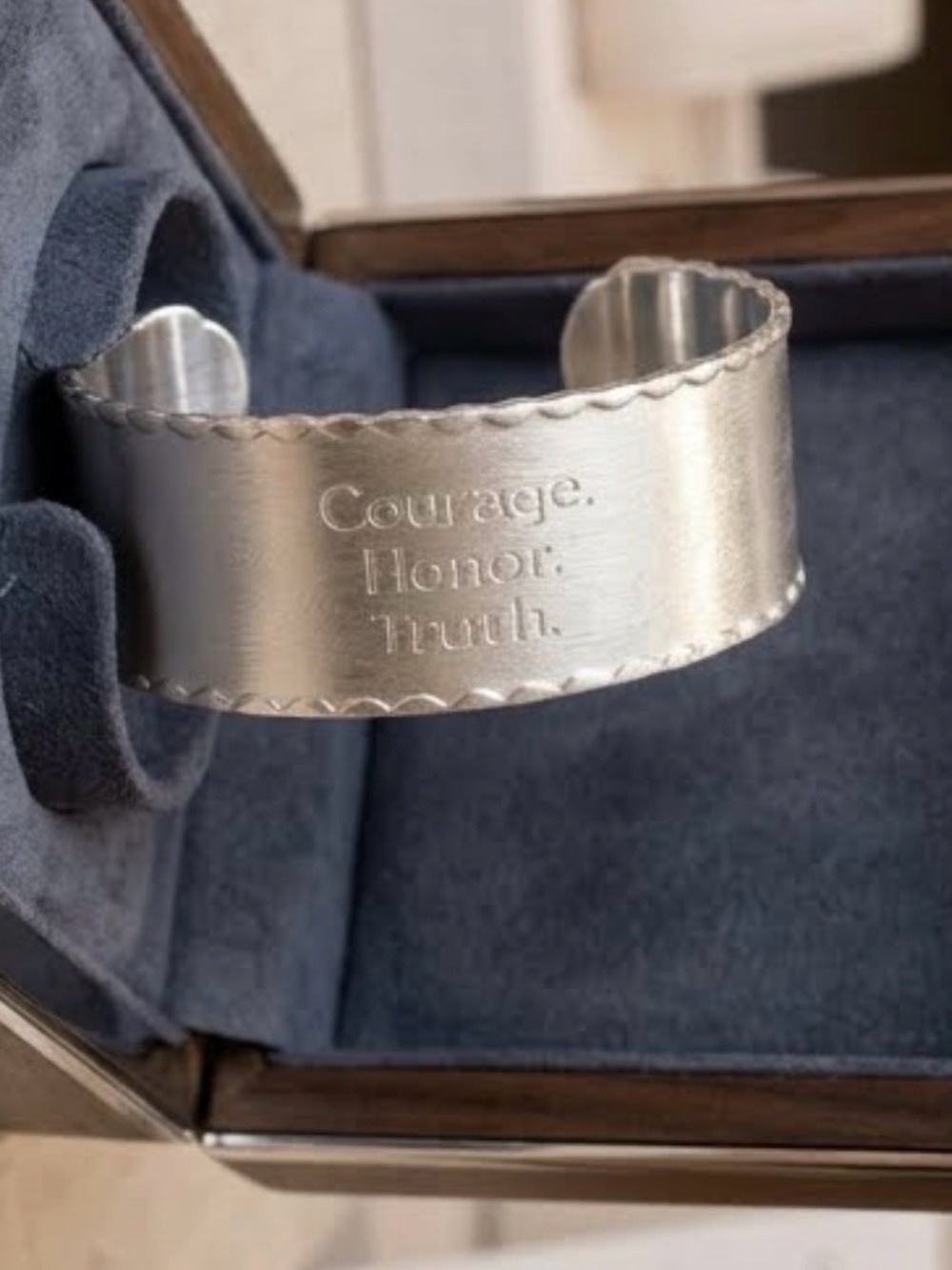 Rustic Cuff Engraved Silver-Tone Inspirational Cuff - Courage Honor Truth 2537